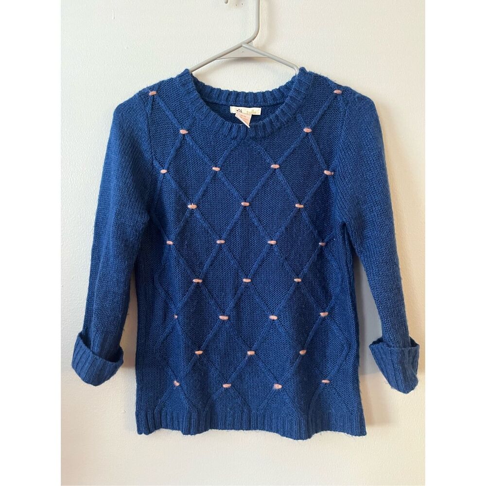 Tulle Girls Medium Blue and Pink Crew Neck Pullover Sweater Roll Sleeve